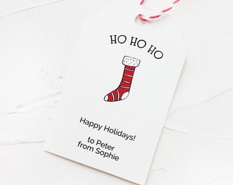 Christmas Gift Tags, Red and White Gift Tag, Personalized Holiday Tag, Minimal Present Tag, Printable Christmas Tag, Stockings Tag, Ho Ho Ho