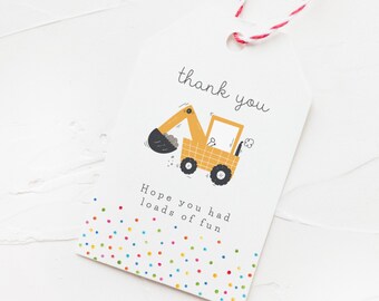 Favor Tag Construction | Printable Thank You Tags | Birthday Party Favor Tags | Boys | Non-editable | Instant Download | Digger Loader Truck