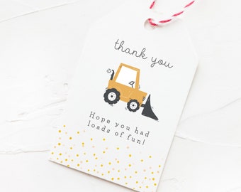 Favor Tag Construction | Printable Thank You Tags | Birthday Party Favor Tags | Boys | Non-editable | Instant Download | Digger Loader Truck