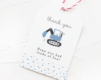 Favor Tag Construction | Printable Thank You Tags | Birthday Party Favor for Boys | Non-editable | Instant Download | Digger Loader Truck