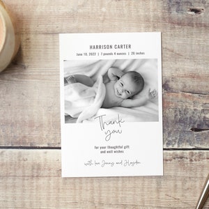 Birth Announcement Photo Template, Modern Minimalist Newborn Card, Editable Digital Download, Thank You Card with Picture, Welcome Baby