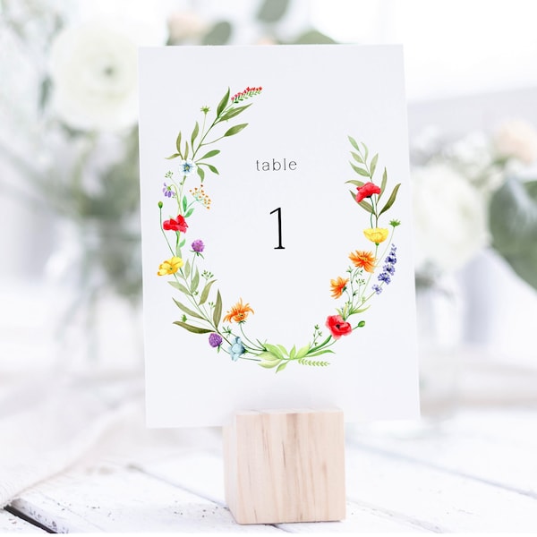 Wildflower Table Number Card | Meadow Garden Flowers | Printable Template | 5x7 in | Wedding Table Cards | Wild Flowers | Boho Florals | 012