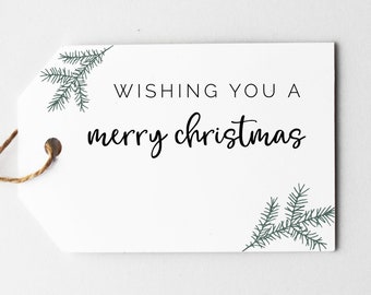 Printable Holiday Tag, Christmas Gift Tags, Instant download PDF, No Editing. Merry Christmas Tag, Present Gift Tag, Minimalist Spruce Twigs