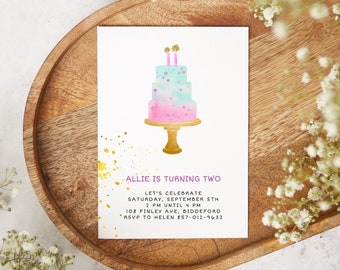 Birthday Invitation 2 Year Old | Birthday Invitation Girl | Pink Birthday Cake | 2nd Birthday Party | Printable Invite | Editable Template