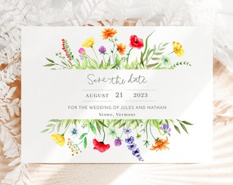 Save The Date Wildflowers | Meadow Garden Flowers | Printable Template | Rustic Florals Save The Date Card | Wedding Announcement | 012