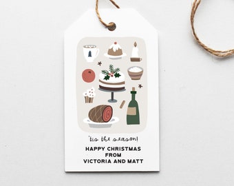 Christmas Food Gift Tag, Printable Christmas Tags, Holiday Tags, Personalized Present Tag, Food and Wine Gift Tag, Holiday Party Favor Tag