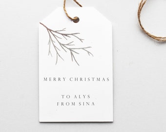 Printable Christmas gift tags, Holiday gift tag, Instant download. Christmas tag template, Minimalist rustic tree, Personalized editable tag
