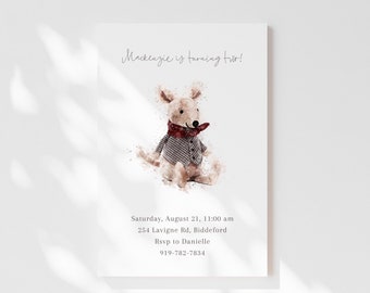 Little Mouse Birthday Invitation, Editable Template, 4x6, Digital Download. Woodland Animals, Party Invite, Watercolor Card, Forest Animals