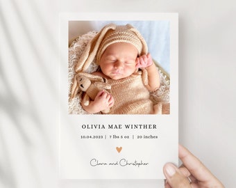 Birth Announcement Photo Template | Baby Announcement | Editable Template | Modern Newborn Card | Welcome Baby | Printable Thank You Card