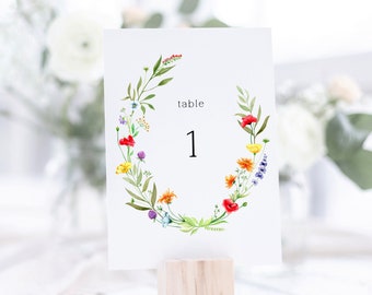 Wildflower Table Number Card | Meadow Garden Flowers | Printable Template | 5x7 in | Wedding Table Cards | Wild Flowers | Boho Florals | 012