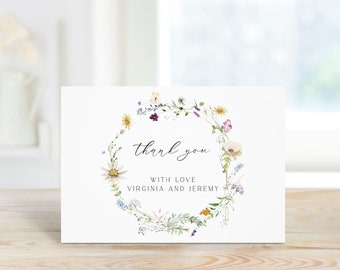 Thank You Card Wildflowers | Wedding Thank You Notes | Printable Template | Personalized Card | Meadow Garden Flowers | 5x3.5 | 011