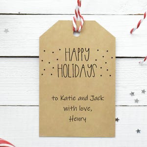 Printable Christmas Gift Tags, Personalized Holiday Gift Tags, Black and White Christmas Tag, Minimalist Stars, Editable Happy Holidays Tags