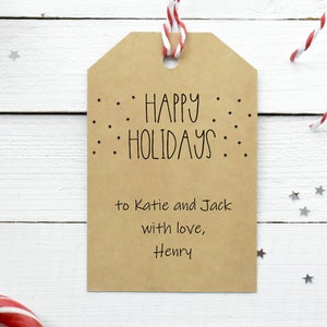 Printable Christmas Gift Tags, Personalized Holiday Gift Tags, Black and White Christmas Tags, Stars, Minimal, Editable Happy Holidays Tags