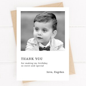 Thank You Card Template, Modern Birthday Photo Card, Editable Template, Digital Download, Minimalist Black and White Picture Thank You Note