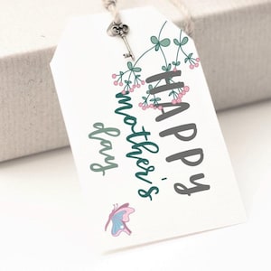 Printable Mother's Day Tags, Gift Tag for Mother, Wildflowers Gift Tag, Happy Mothers Day Small Card, Instant Download, Pink Blue Butterfly