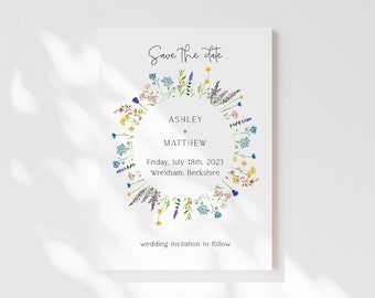 Wildflower Save The Date | Editable Template | Corjl | Digital Download | Summer Florals Boho Style | Flower Wreath | Wild flowers Invite