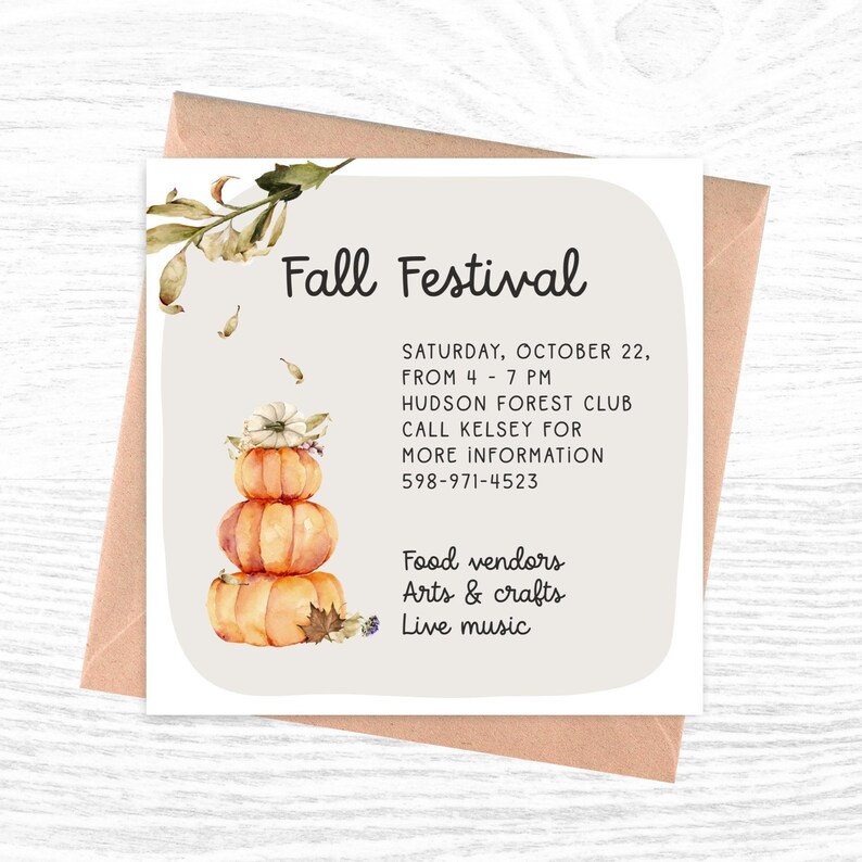 Fall Festival Invitation, Autumn Birthday Invitation Printable, Editable Template, Pumpkin Patch, Harvest Festivals, Halloween Party Invite image 2