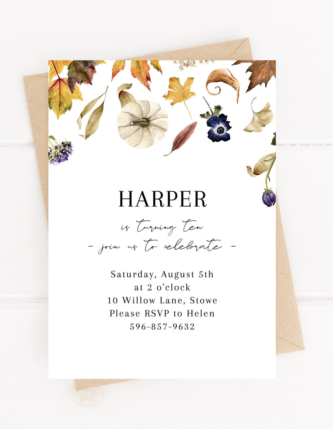 Fall Invitation Template Autumn Birthday Invitation Fall Etsy
