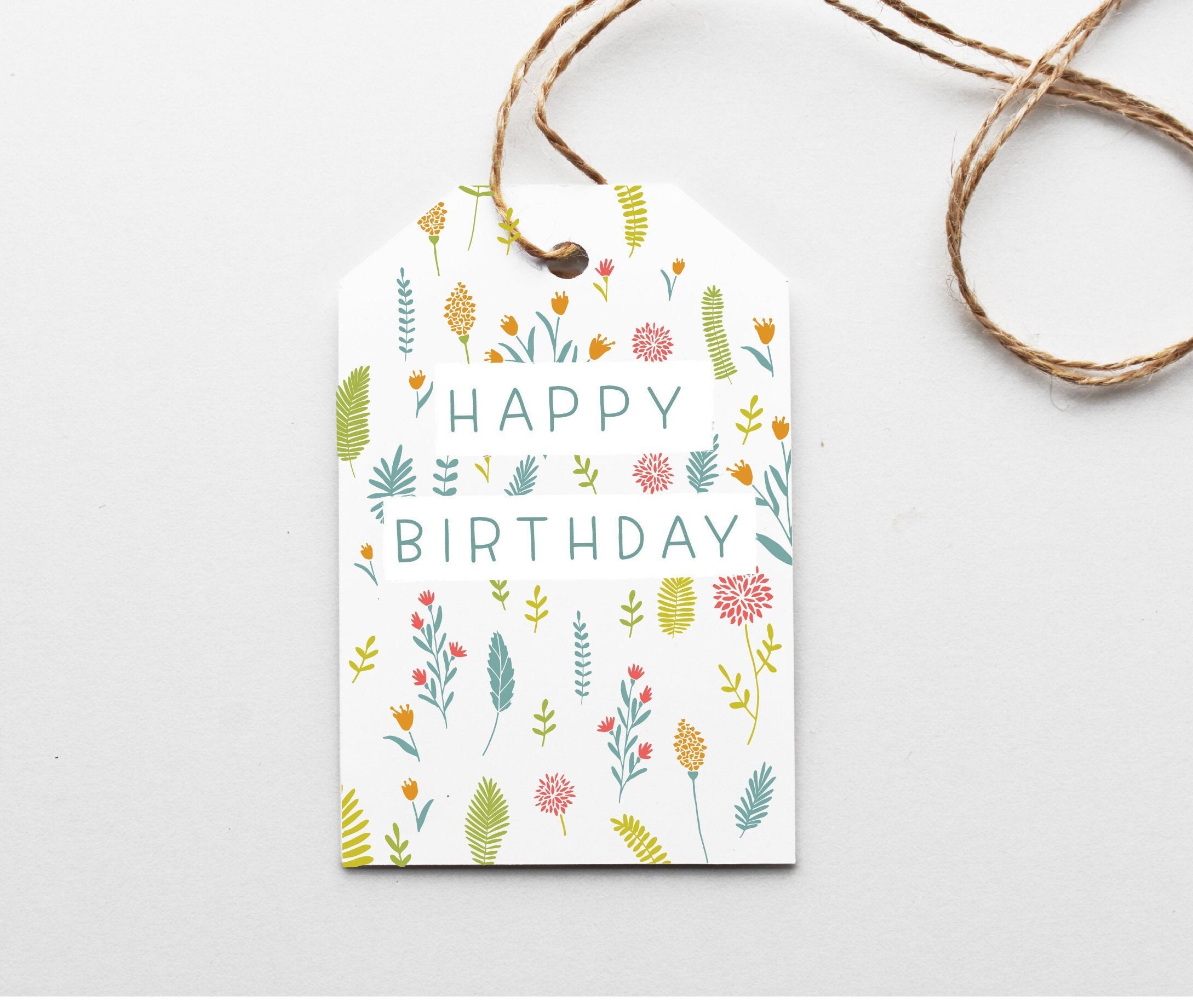 Printable Birthday Gift Tags, Happy Birthday Mini Card, Flower Gift Card, Happy Birthday String Tags - Instant Download