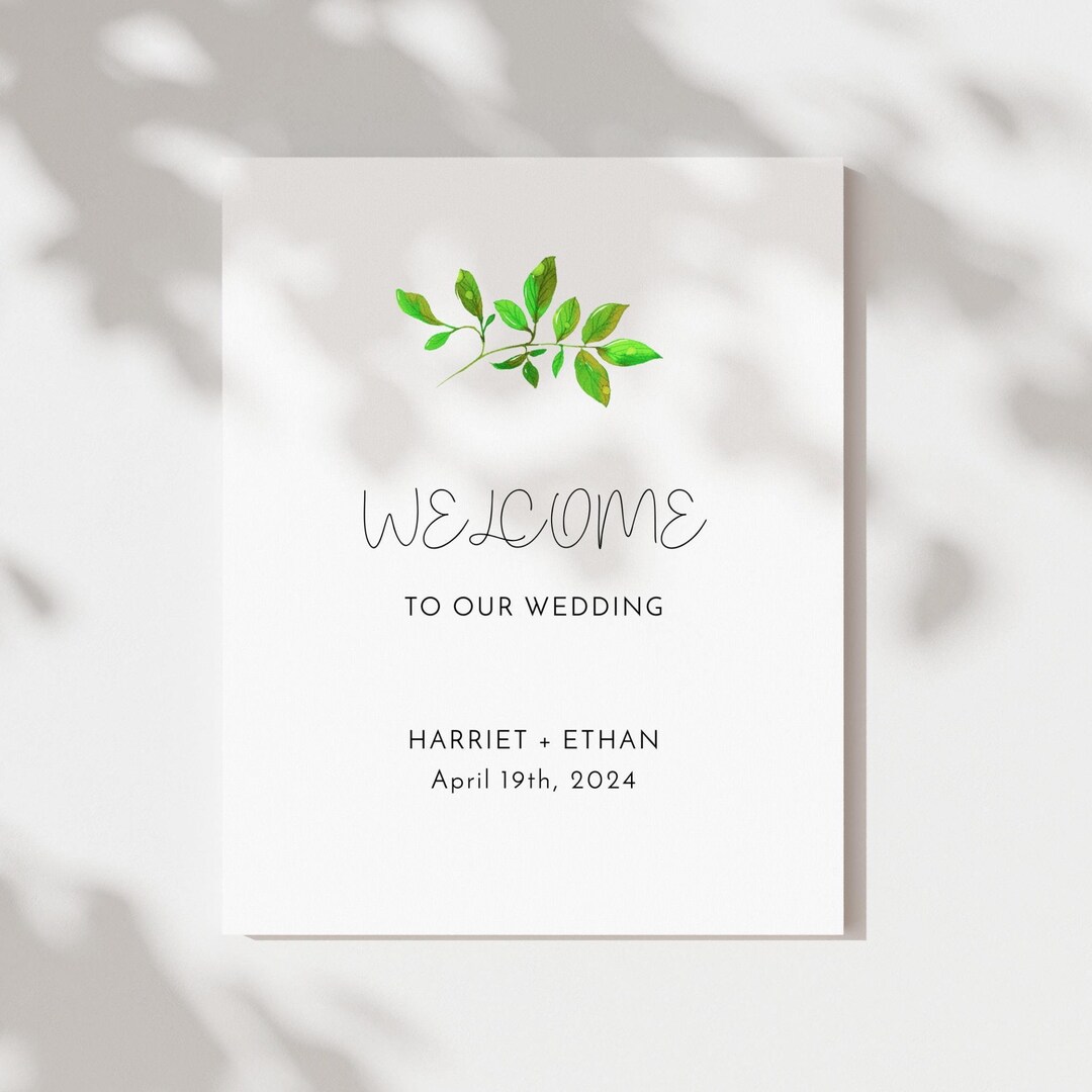Wedding Sign Template, Greenery Leaf Sign, Welcome Sign, Custom Sign ...