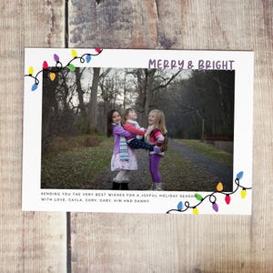 Photo Christmas Card, Personalized Christmas Card, Holiday Photo Card, Festive Christmas Card Template, Merry and Bright, Christmas Lights