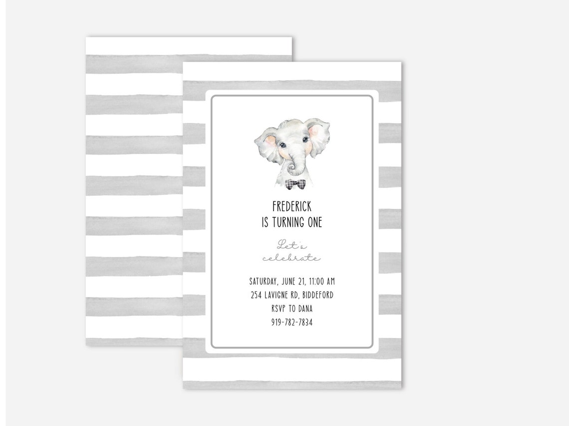 Elephant Birthday Invitation Template Editable Digital - Etsy