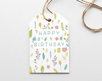 Birthday Gift Tags | Happy Birthday Card | Printable Birthday Tags | Flower Gift Tags | Summer Party Tags | Instant Download | PDF File