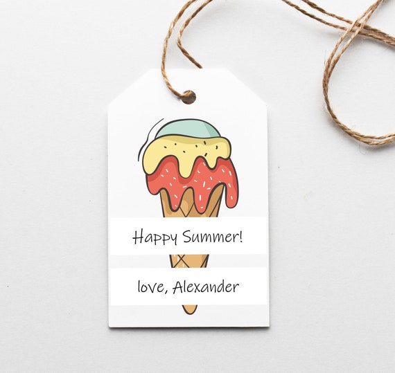 Editable Summer Birthday Tags Ice Cream Printable Party Favors Gift Tag 