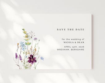 Wildflower Save the Date Template, Floral Save the Date Card, Editable Invite Corjl, Meadow Garden, Wild Flower Bouquet, Rustic Wedding, 011