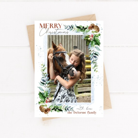 Christmas Photo Card, Holiday Photo Card, Editable Template, Printable Photo Holiday Card, Printable Instant Download, Green Forest Pinecone Il_570xn