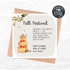Fall Festival Invitation, Autumn Birthday Invitation Printable, Editable Template, Pumpkin Patch, Harvest Festivals, Halloween Party Invite image 6