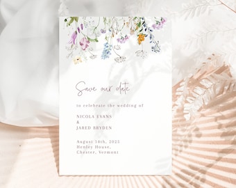 Wildflower Save the date | Floral Save the date card | Editable template | Corjl | Meadow flower | Wedding invitation | 5x7 | Digital | 011