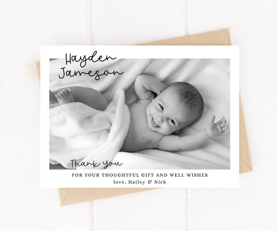 Newborn Thank You Card Template, Printable Birth Announcement Photo ...