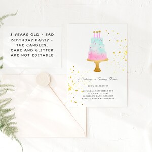 Birthday Invitation 3 Year Old | Birthday Template | Editable Invitation | Pink Birthday Cake | 3rd Party | Birthday Invite Girl | Printable bild 3