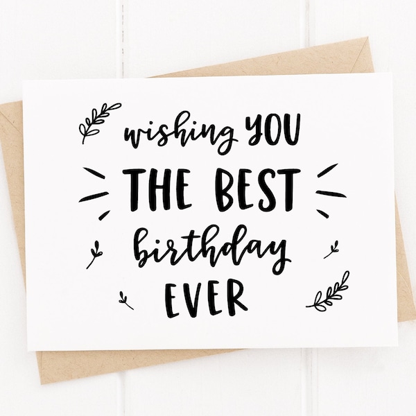 Modern Happy Birthday Card, Digital Download Birthday Card, Printable Greeting Card, Folded 5x7" Wishing You The Best Birthday Ever