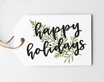 Holidays Tags, Green Olive Leaf, Christmas Gift Tags, Printable Present Tag, Happy Holidays, Rustic Greenery Gift Tag, Digital Download PDF