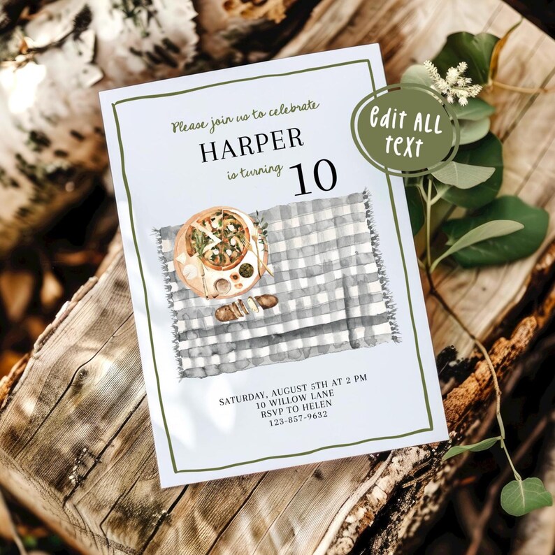 Buffalo Plaid Pizza Party Invitation: Editable Birthday Template (Digital Download) imagen 2