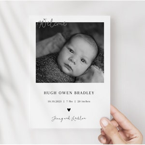 Birth Announcement Card | Personalised Photo Card | Baby Photo Template | Instant Download | Welcome New Baby | Newborn Baby Thank You