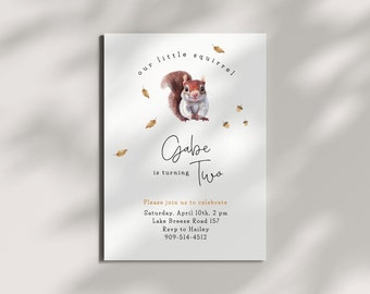 Birthday Invitation Animals | Little Squirrel | Woodland Animal | Wild One | Editable Template Corjl | Printable Birthday Invite Boy or Girl