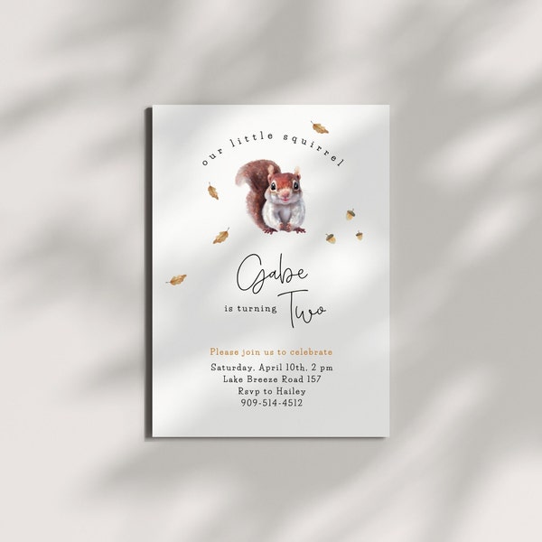 Birthday Invitation Animals | Little Squirrel | Woodland Animal | Wild One | Editable Template Corjl | Printable Birthday Invite Boy or Girl