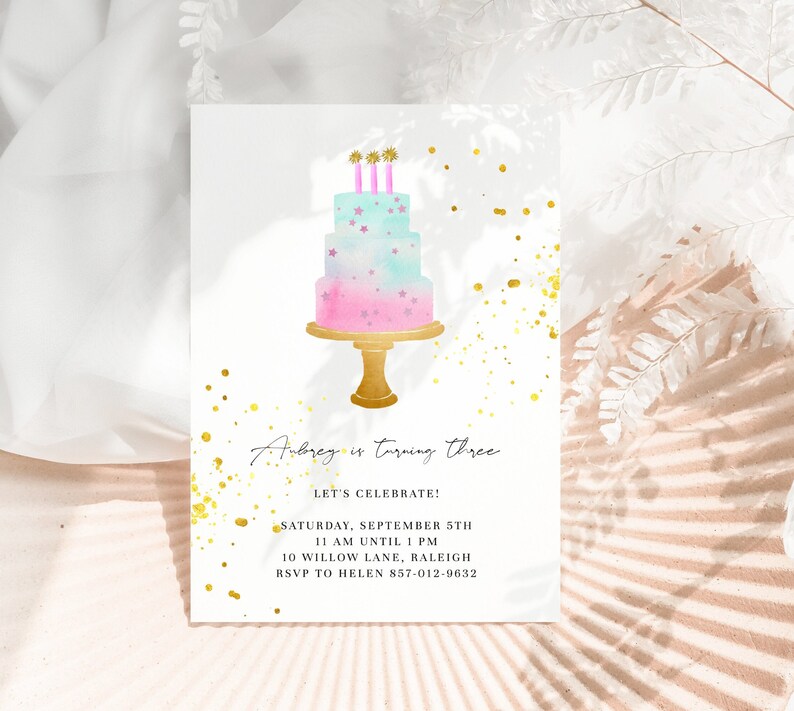 Birthday Invitation 3 Year Old | Birthday Template | Editable Invitation | Pink Birthday Cake | 3rd Party | Birthday Invite Girl | Printable bild 1