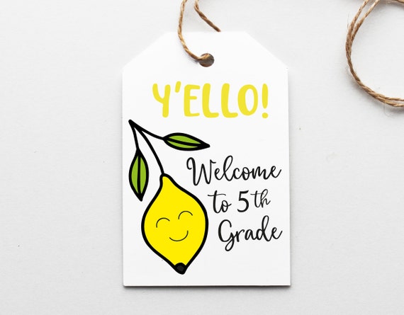 Back to school tags, Welcome to school tags for treat bags, PRINTABLE. Lemon goodie bag tags first day of fifth 5th grade. INSTANT DOWNLOAD Il_570xn