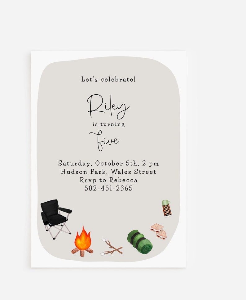 Bonfire Invitation Campfire Invite Birthday Party Fall Smores Birthday Party Invitations for Boys or Girls Buffalo Plaid