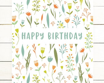 Happy Birthday Card, Digital Download Printable Birthday Card for Her, for Him, Greenery Birthday Card