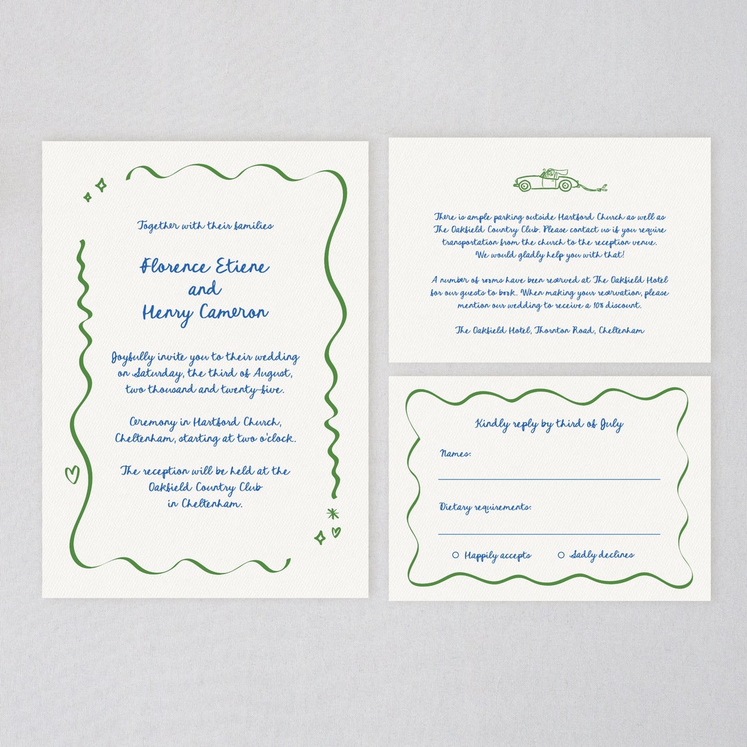 Hand Drawn Wedding Invitation Suite, Editable Corjl, Whimsical Scribble ...