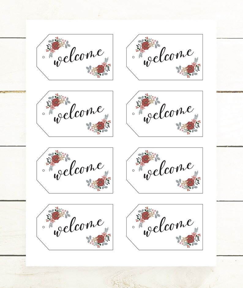 Welcome Bag Tag, Printable Gift Tags, Floral Favor Tags, Rustic Fall ...