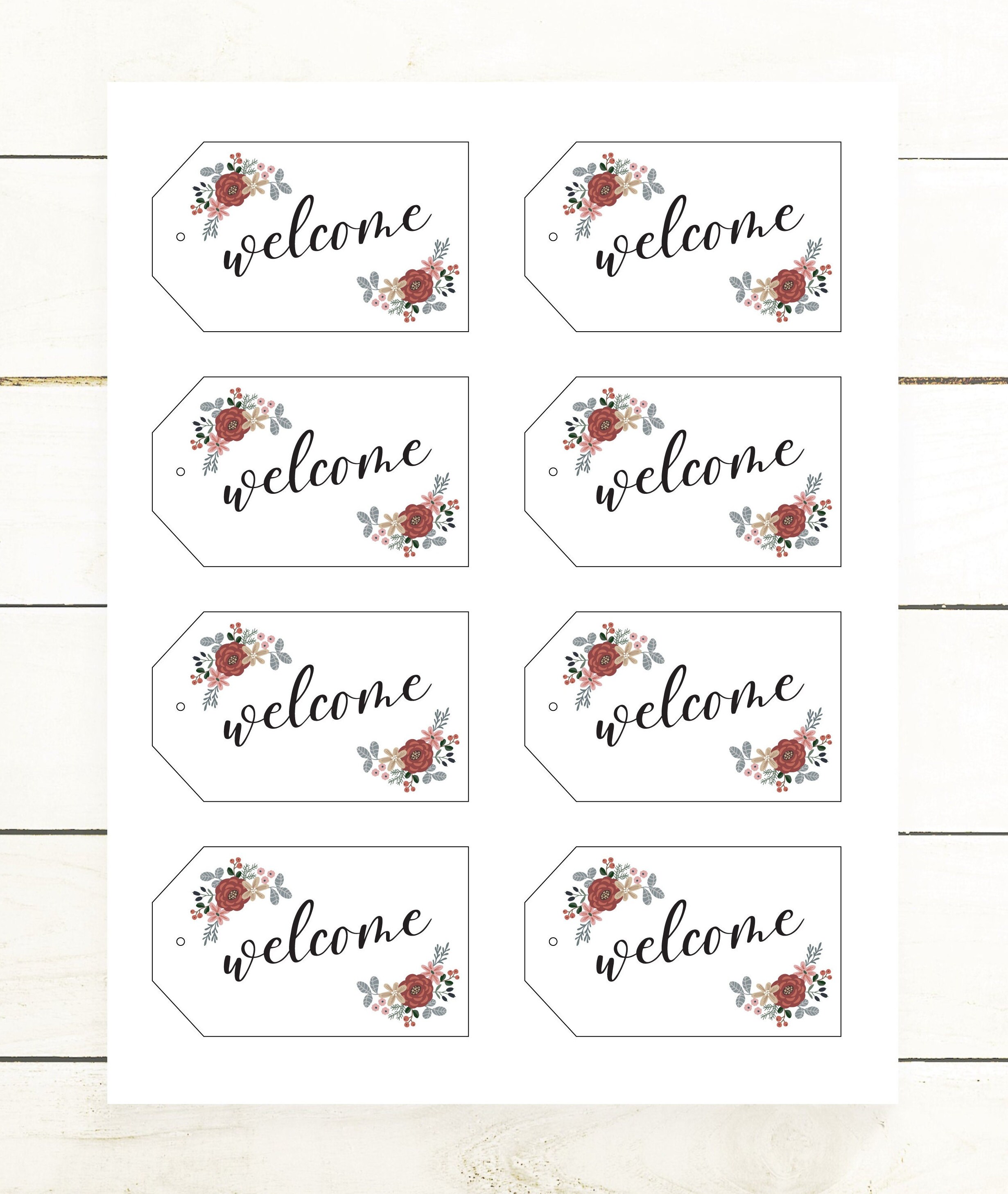Welcome Bag Tag, Printable Gift Tags, Floral Favor Tags, Rustic Fall ...