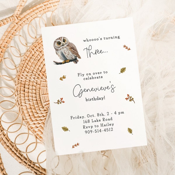 Birthday Invitation Owl | Woodland Animal | Fall Birthday | Minimalistic Forest | Editable Invite | Instant Download | Printable Template