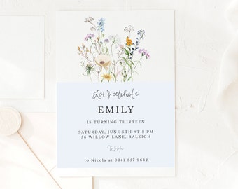 Wildflower Birthday Invitation | Meadow Garden Flowers Invite | Printable Flower Invitation | Picnic Party | Editable Template Corjl | 011