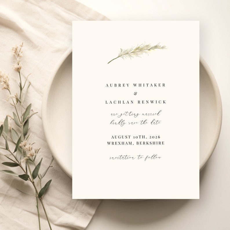 Minimalist Greenery Save the Date, White Pampas Grass, Save the Date Template, Editable Corjl, Simple Greenery, Printable Save Our Date, 016 image 3